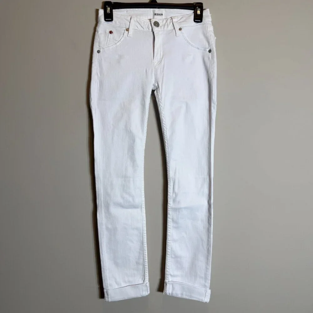 Hudson Bacara Low Rise Crop Straight Leg Cuffed Denim Jeans Women's 24 White NWT